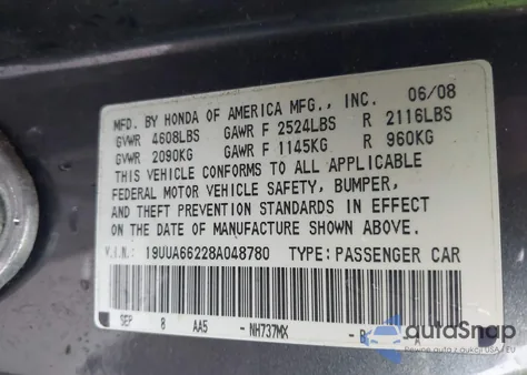 2008 Acura Tl 3.2 z USA, uszkodzony, nr VIN 19UUA66228A048780